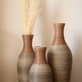 thumbnail image 2 of Hand-Woven PVC Rattan Vases Set of 3,GreyBrown and Beige Striped Floor Vases for Home Decor, 2 of 8