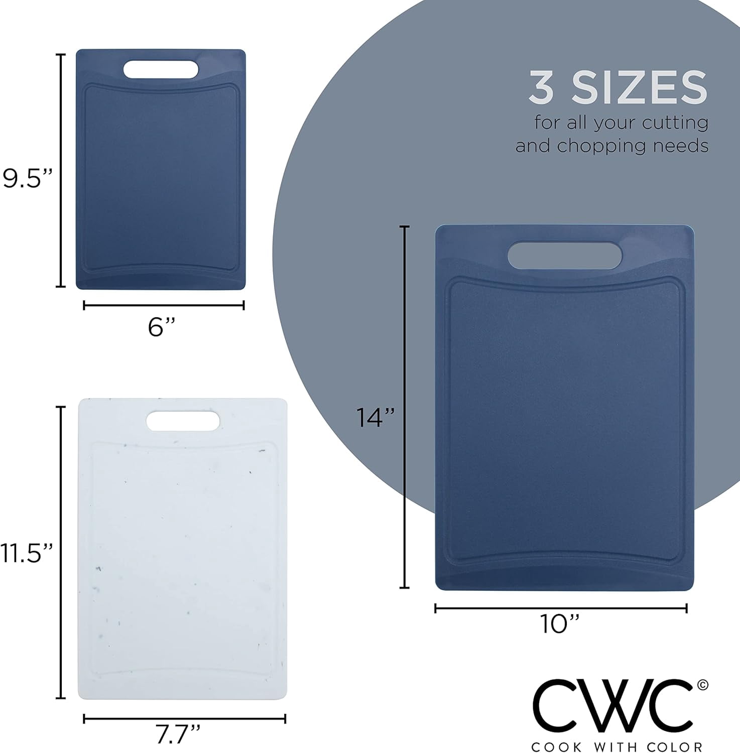 COOK WITH COLOR 3-Piece Cutting Board Set, Non-slip Chopping Board Kitchen Utensils Set Home Essentials, Blue White