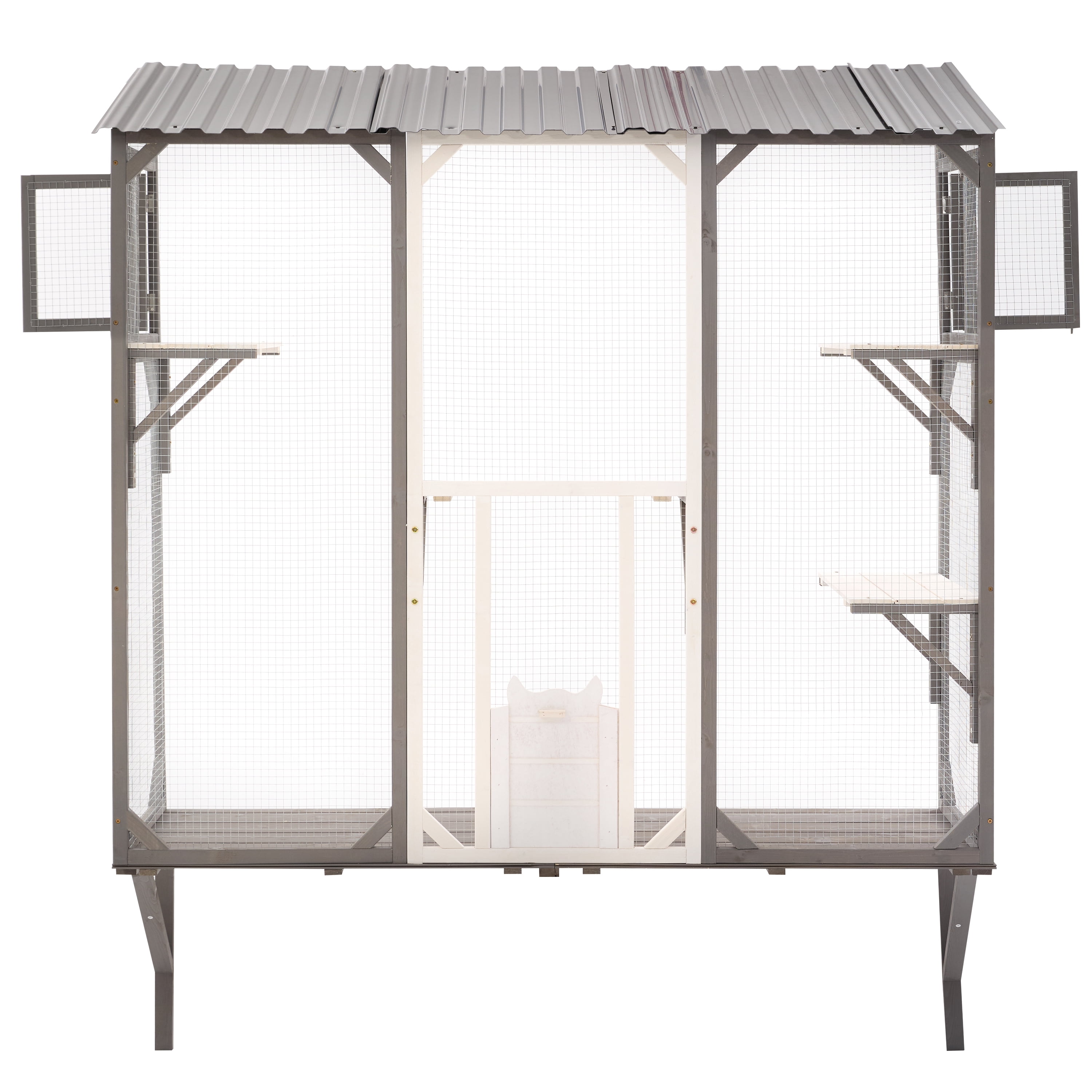 Outdoor Cat Catio Cat Climbing Catio Window Cat House Cat Patio Enclosure with Platforms for 1-3 Cats, Grey+White