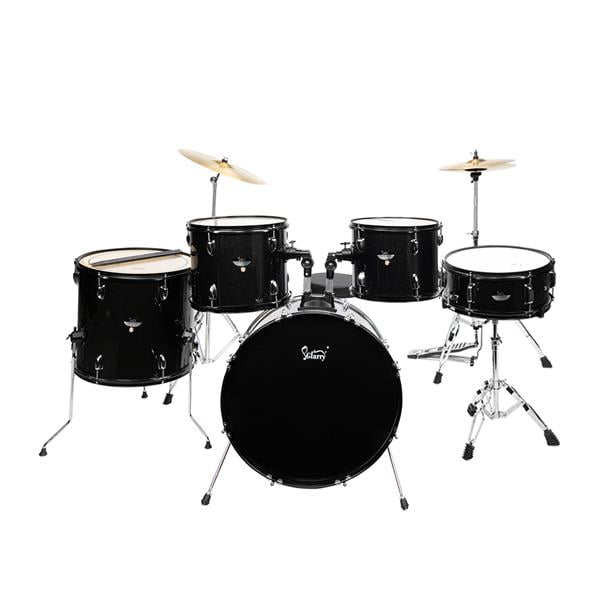 Fithood Full Size Adult Drum Set 5Piece Black with Bass Drum, two Tom