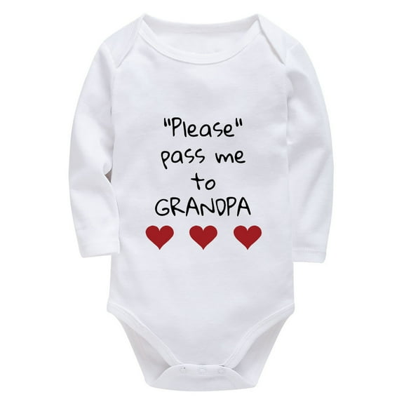 Please Pass Me To Grandpa Romper Baby Girl Long Sleeve Gender Neutral Baby Romper White Baby Boy Going Home Outfit