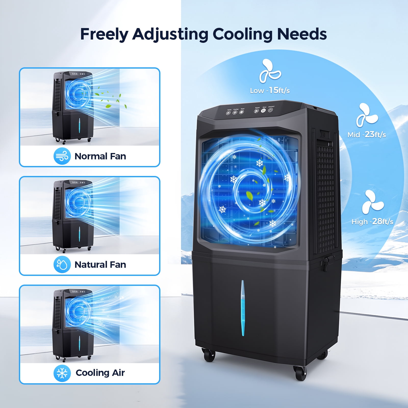 Evaporative Air Cooler,1500 CFM Portable Air Cooler Fan with 4 Ice Packs, 8.5 Gallon Tank, 90° Oscillation, Remote, 12H Timer, Quiet 38dB,Black