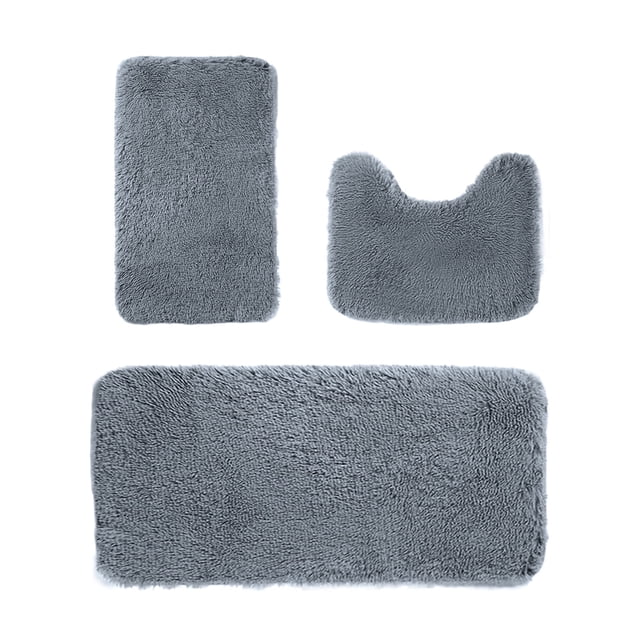 Matoen12 Solid Color Polyester Bathroom Rugs 3-Piece Set with Bath Rug 1PC 16"x32" + 1PC 16"x24" and U-Shaped Toilet Mat 1PC 15"x18", Modern Style Home Decor Floor Mats, 1PC, Set of 3, Dark Gray