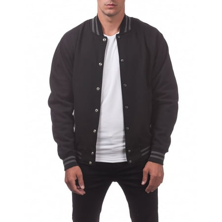 - Pro Club Men's Varsity Fleece Baseball Jacket, Small, Black/Black