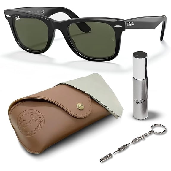 Ray-Ban RB2140F ORIGINAL WAYFARER CLASSIC LOW BRIDGE FIT Square Shaped Non-Polarized Sunglasses for Men & Women - Includes Official RAYBAN Eyewear Kit - G-15 Green Lens