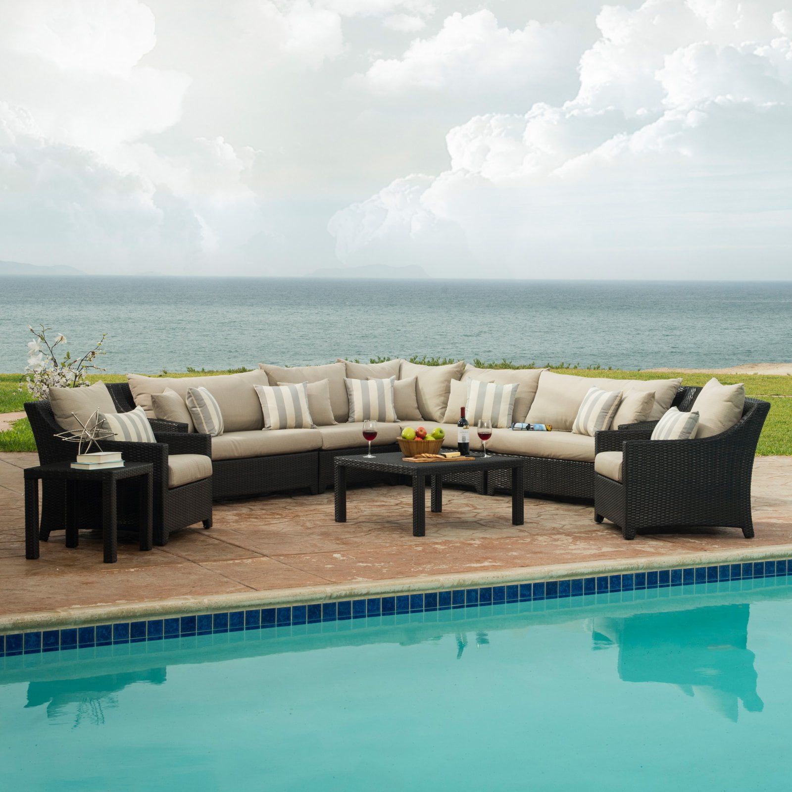 RST Outdoor Slate 9 Piece Corner Sectional Sofa and Club Chair Set