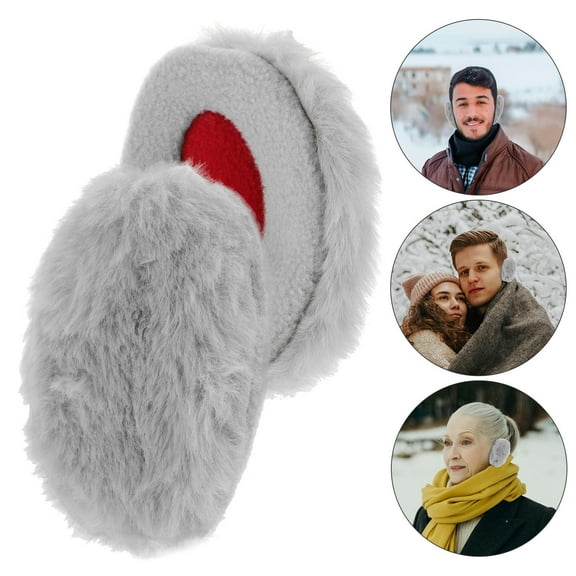 OUNONA 1 Pair Bandless Plush Ear Muff Earmuffs for Cold Weather Winter Ear Warmer Protector for Men Women Outdoor Grey