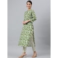 thumbnail image 5 of Janasya Indian Mandarin Collar 3/4 Sleeve Floral Print Green Rayon Kurta With Pant and Dupatta For Women, 5 of 8
