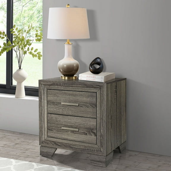Wooden Nightstands Funston Brown Oak 2-drawer Nightstand Bedside Table,Bedside Nightstands