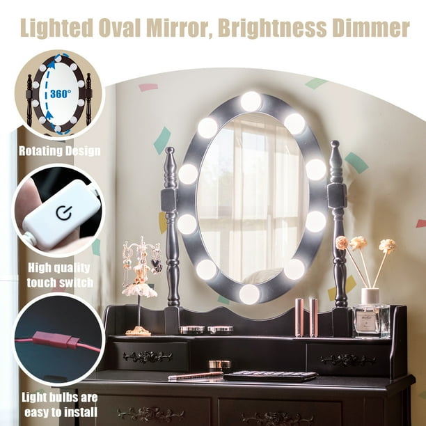 Topbuy Make Up Vanity Table Dresser Set w LED Light Brown