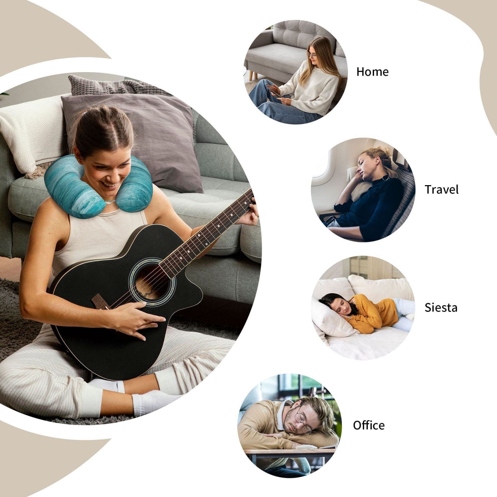 Xecao Teal Turquoise Wood Print Memory Foam Cervical Neck Pillow Versatile U-Shaped Pillows for Home,Office,Camping,Travelling,Soft Washable Cover