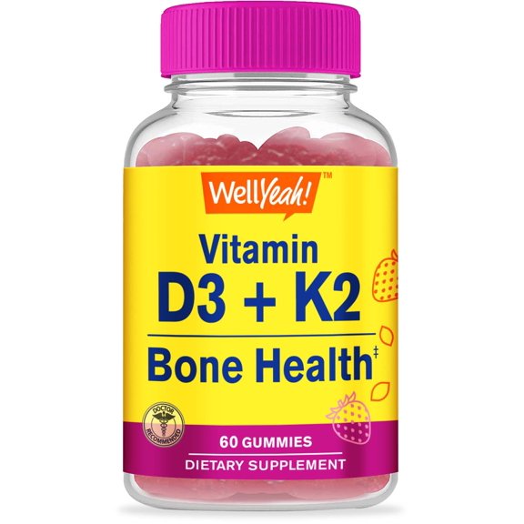 WellYeah Vitamin D3   K2 Gummies - Vitamin D3 1000 IU, K2 100 MCG - Bone and Muscle Health Support, Natural Flavors, GMO Free, Gluten Free, Vegan - K2 D3 Vitamin Supplement- 60 Gummies