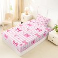 thumbnail image 5 of spefrowx Kawaii Pink Bow Gingham Twin Sheets for Girls, Pink Checkered Dot Bedding, 3pcs, 1 Flat Sheet, 1 Fitted Sheet and 1 Pillowcase, 5 of 6
