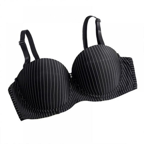 Wuffmeow Women Push Up Lingerie Brassiere Thick Bra Solid Underwear 1/2 Cup Casual Striped Bralette Adjusted-straps Sweet Girl Bra Top,Black,36B
