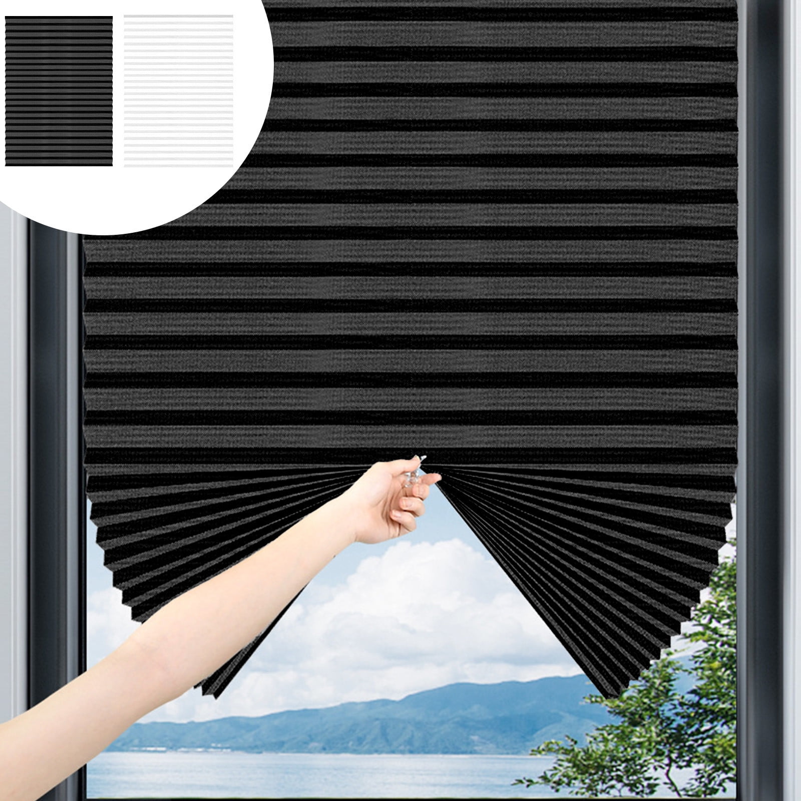 Blackout Pleated Roller Shades for Windows,Adhesive Blackout Blinds,Cordless Shades Blinds,No Drill Temporary and Portable Room Darkening Shades for Bedroom,Bathroom,Kitchen,Office