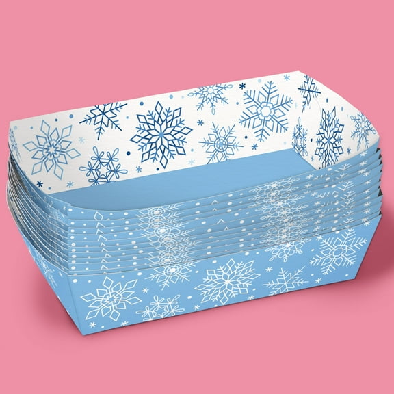 Big Dot of Happiness Blue Snowflakes Party Paper Food Trays, Holiday Double-Sided Disposable Food Boats for Nachos, Hot Dogs, French Fries - 12 Ct