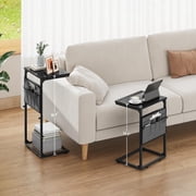 C Shaped End Table with Storage - Adjustable Height Side Table for Small Spaces