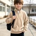 thumbnail image 5 of LOINRODI Boys Quarter Zip Waffle Knit Sweater Stand Collar Fashion Long Sleeve Soft School Outdoor Pullover Beige 7 Years, 5 of 9