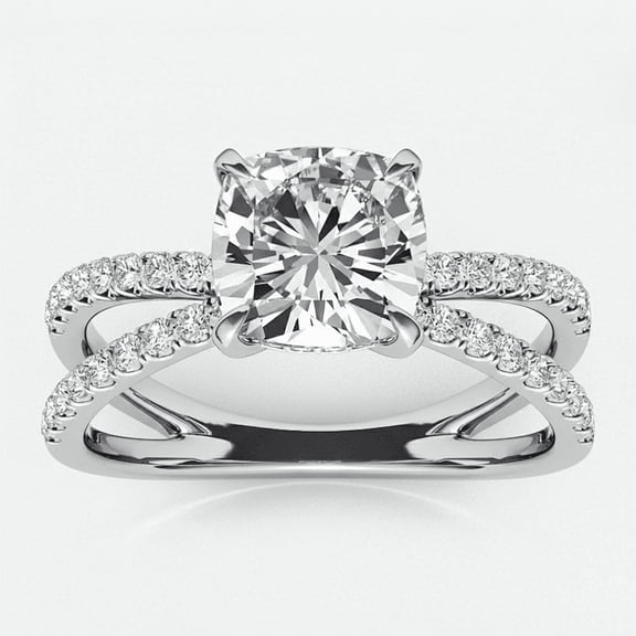 Auory Split Shank Ring 18K White Gold Plated over Silver 1.78 Ct Cushion Cut Moissanite Engagement Ring for Women