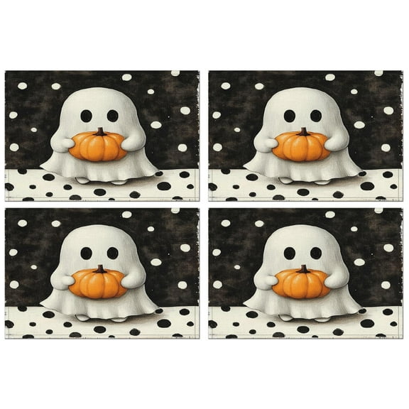 Cute Ghost Evil Pumpkin Halloween Placemats Set of 4 Farmhouse Spooky Halloween Table Mat Durable No Slip Dining Table Mats for Wedding Restaurant & Camping
