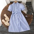 thumbnail image 2 of Yanlir Robe Princesse Printemps Été pour Fille Manches Courtes Col Rond Robes à Volants, Mode Mignonne Décontractée Robe de Jeu, Robe Bohème pour Enfants (Bleu, 11 Ans), 2 of 8