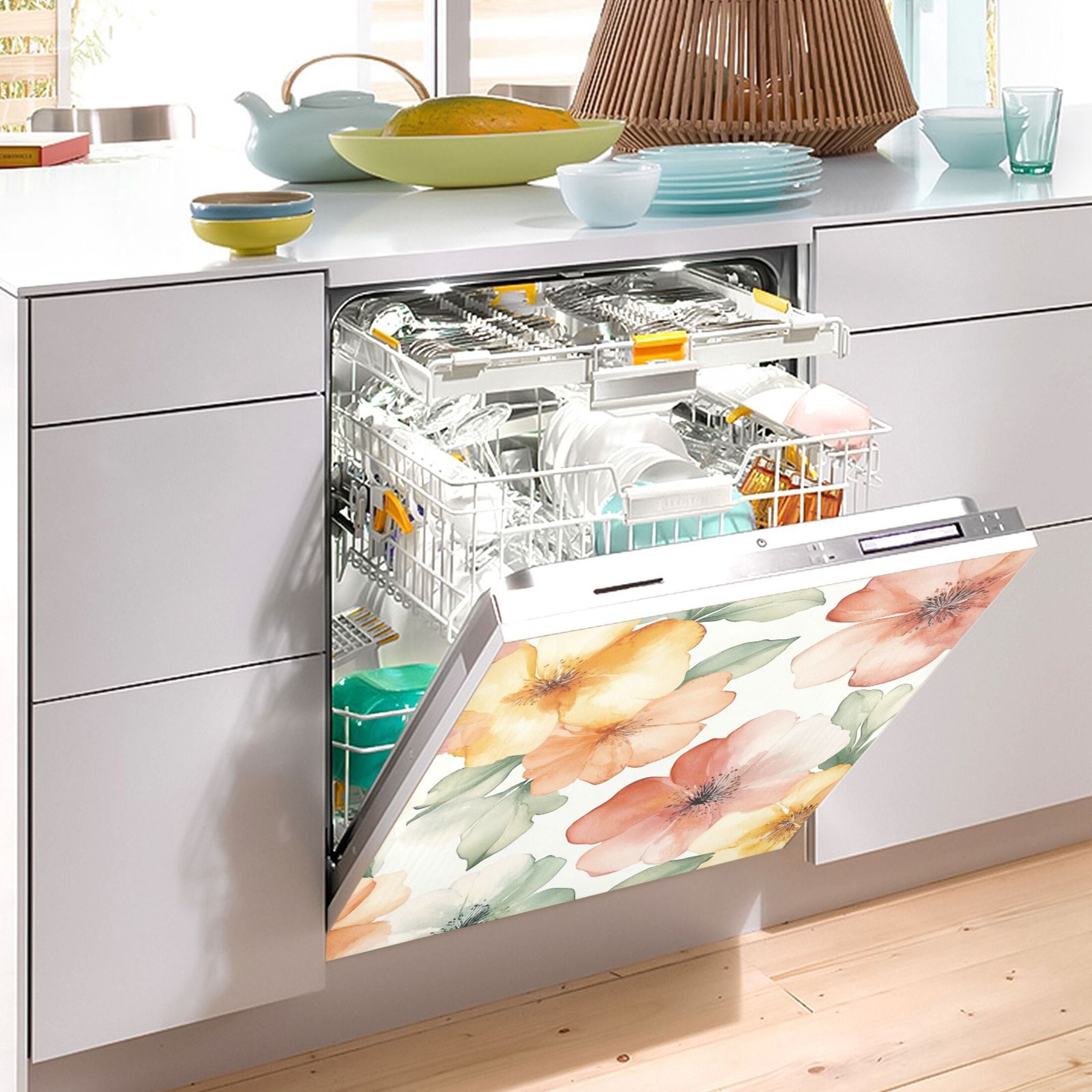 Dishwasher Magnetic Sticker 23x26 Inch Refrigerator Magnetic Sticker Washing Machine Magnetic Sticker Kitchen Panel Magnetic Sticker Home Decor Colorful Yellow Flower