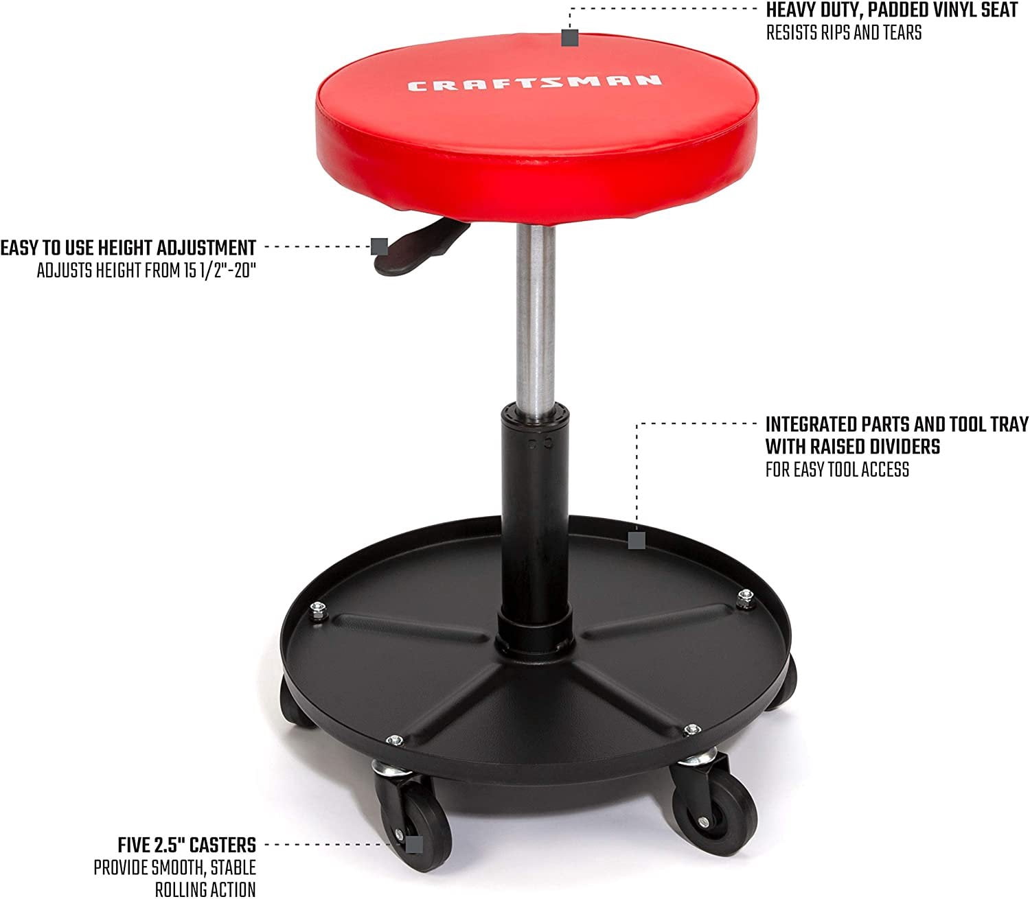 Craftsman 8087917 Vinyl Swivel Adjustable Shop Stool, Matte Red