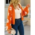 thumbnail image 5 of Women'S Cute Daisy Cropped Knitted Cardigand Open Front Long Sleeve Loose Sweater Outwear Orange White XL, 5 of 8