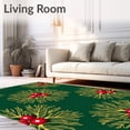 thumbnail image 2 of ODIKA 8'x10' Machine Washable Non-Slip Area Rug, Festive Pine Wreath with Ribbon and Berry Motifs High Traffic Rug, Green, 503766, 2 of 7