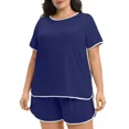 thumbnail image 2 of Cueply Women’s Plus Size Pajama Set Short Sleeve Sleepwear Loungewear 2 Piece Soft Top & Drawstring Shorts with Pockets, 2 of 8