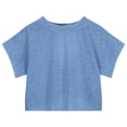thumbnail image 4 of YOUYEDIAN Girls Open Back Crop Tops Y2k Yoga Short Sleeve Shirts Athletic Gym Workout Top Casual Backless Tees (Blue, 6-7 Years), 4 of 5