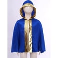 thumbnail image 6 of Haitryli Kids Boys Boxing Training Outfit Open Front Cloak With Print Shorts Kickboxing Competition Blue Gold Black 6, 6 of 7