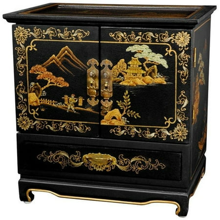 Oriental Furniture Lacquer Black Crackle Empress Jewelry Box