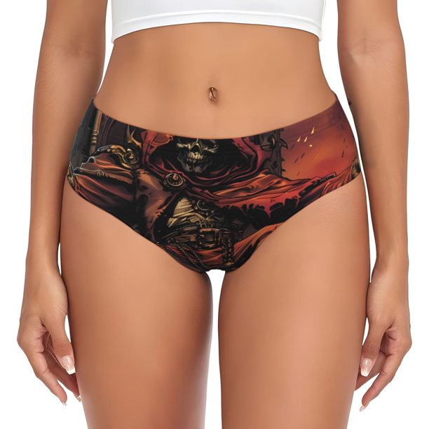 Fotbe Dark Skull King Throne Calzones Estampados para Mujer – Ropa Interior de Algodón, Cómoda, Suave y Elástica-3X-Large