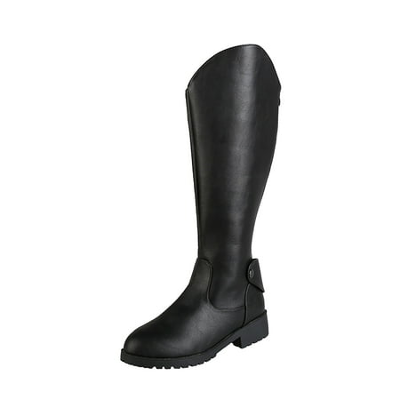 

Boots for Women Clearance Deals! Verugu Chunky Heel Knee-High Boots Women s Knee-High Boots Women s Shoes Round Toe Mid-heel High Barrel Knight Buckle Retro Long Women Boots Black 41