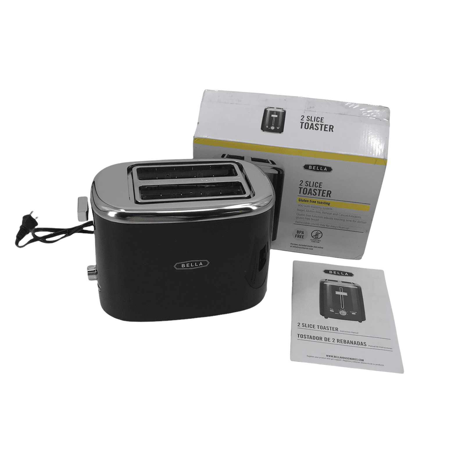 Bella 2 Slice Toaster Black Stainless Steel Model 31050 Black