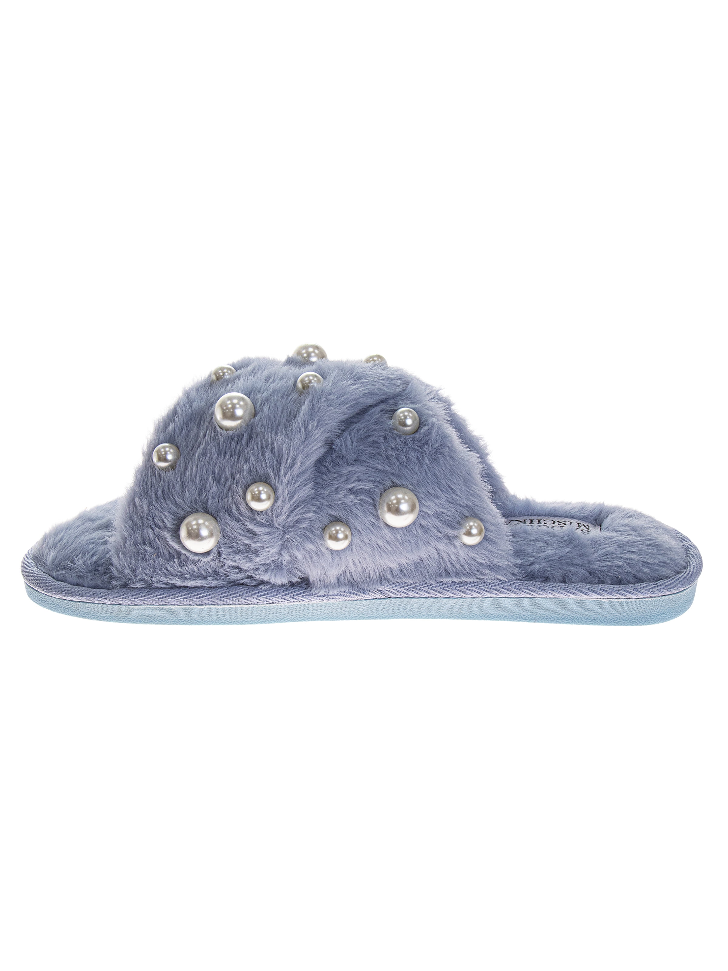 Badgley Mishka Women's Cross Strap Slippers with Pearls Details