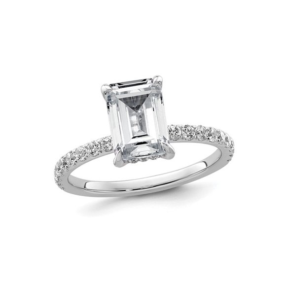 2.60 Carat (Ctw VS, F) Certified Lab-Grown Emerald-Cut Diamond Engagement Ring 14K White Gold for Women