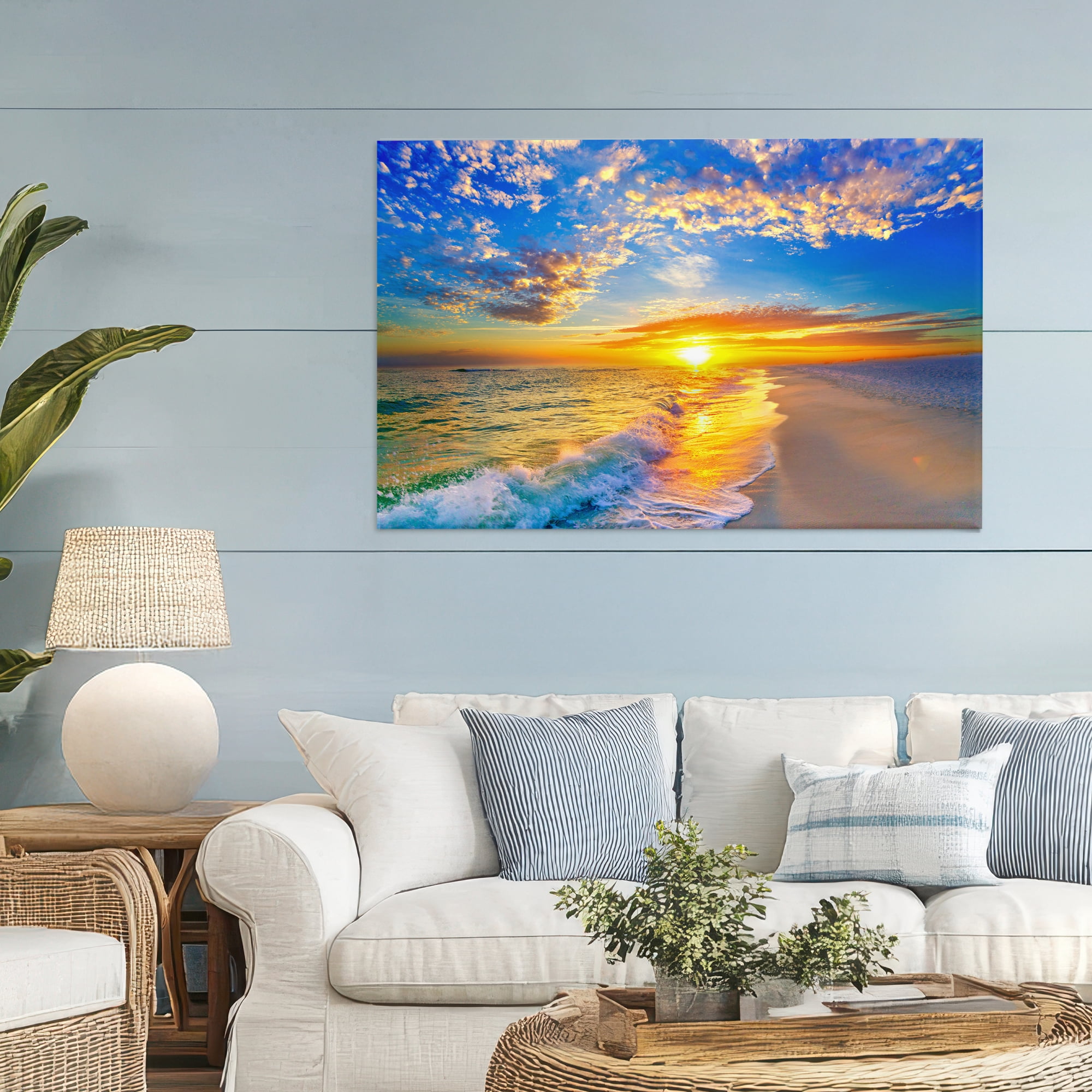 Stupell Industries Golden Sunset Beach Blue Sky Canvas Wall Art, design by Eszra Tanner