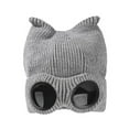 thumbnail image 5 of Aviator Style Knit Hat with Cat Ears, Fleece Lined Beanie with Attached Fake Sunglasses, Trendy and Humorous Cold-Weather Accessory for Ski Resorts and Parties. Gray, 5 of 5