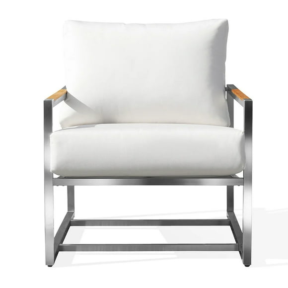 Modern Armchair Outdoor Accent Chair Sleek Stainless Steel Arm Balcony Furniture with Soft Cushion