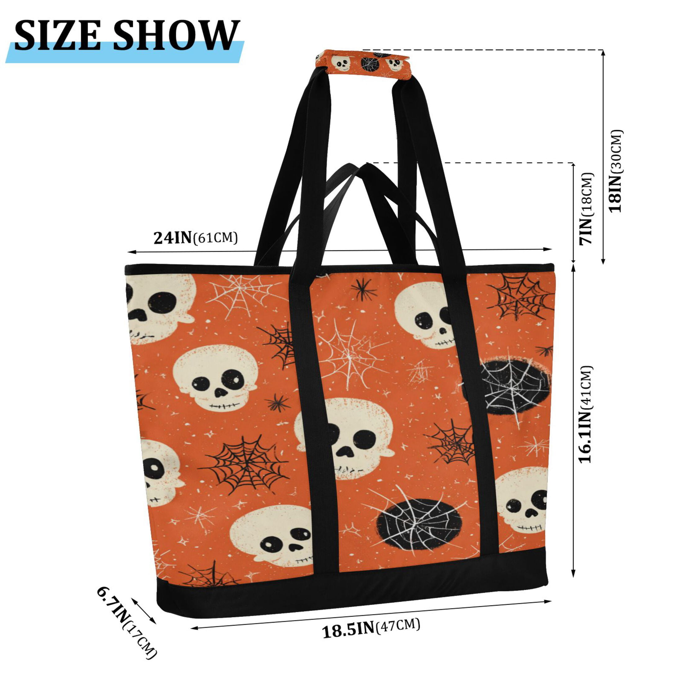 Extra-Large Wide Opening Design Capacity Hand-Held Ice Pack Thickened Insulation Layer For Long-Lasting Cold Retention For Outdoor Shopping Picnics And Camping Cartoon Skulls and Cobwebs