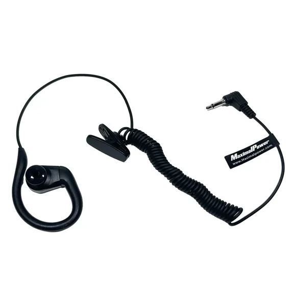 MaximalPower Listen Only 3.5mm Ear Hook and 180° Rotating Earpiece for Shoulder Speaker Microphones, Wired Over-Ear Headphones with Over Ear-Hook Earclip Running Earphones, Black, Receiving Only
