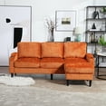 thumbnail image 6 of Living Room Couch for Three, Chenille Fabric Sectional Sofa with Solid Wood Frame, Side Pocket and Two Cup Holders, L Shaped Couch with Storage Footstool, Orange, 6 of 9