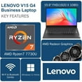 thumbnail image 6 of Lenovo V15 15.6" FHD Business Laptop Computer, AMD Ryzen 7 7730U, AMD Radeon Graphics, 40GB RAM, 2TB SSD, Windows 11 Pro, 6 of 7