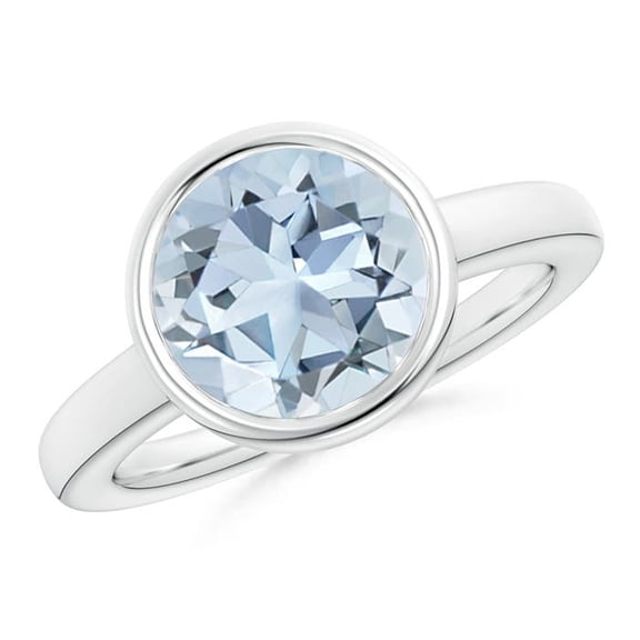 ANGARA Natural Bezel-Set Round 3.2 ct Aquamarine Solitaire Engagement Ring in 14K White Gold for Women (Size-10mm) | March Birthstone, Anniversary, Jewelry Gift for Women | Natural Aquamarine Ring