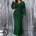 thumbnail image 4 of Gupgi Robe de Soirée Pailletée pour Femme Grande Taille Couleur Unie Manches Longues Col en V Ajustée Longue Robe Cocktail Formelle Bal de Promo TG-TTTTG, 4 of 6