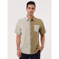 thumbnail image 2 of Unique Bargains Men's Shirts Short Sleeve Summer Cotton Patchwork Button Down Shirts Dark Brown M, 2 of 6