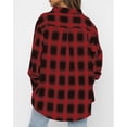 thumbnail image 4 of Camisa a cuadros de manga larga con bolsillo de solapa, Tops sueltos informales con un solo pecho para mujer, 4 of 6