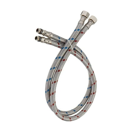 CUTICATE 2x Faucet Connector 24inch Durable Hot Cold Water Inlet Hoses Braided Supply Hose Stainless Steel for Bathroom Kitchen 9/16''